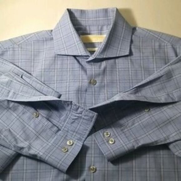 Michael Kors Men's  Dress Shirt Size 16" Neck Blue Check Button Down Slim Fit - Picture 4 of 4